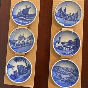 Royal Copenhagen Denmark Set of 6 Mini Porcelain Plates - In Souvenir Sleeve